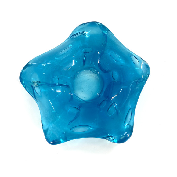 Vintage Art Glass Bowl Ashtray Blue Turquoise‎ Star Shaped Hand Blown - Picture 1 of 7